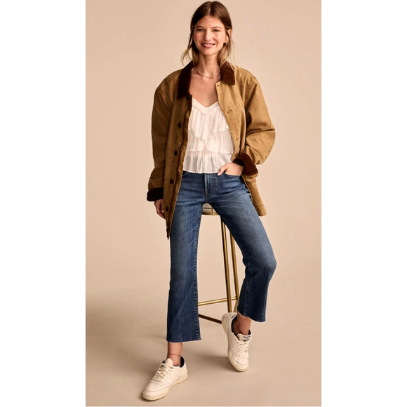 Reformation 29 Winona Straight Leg Mid Slim Jean Cropped Raw Hem Button Fly Dark - Picture 1 of 8